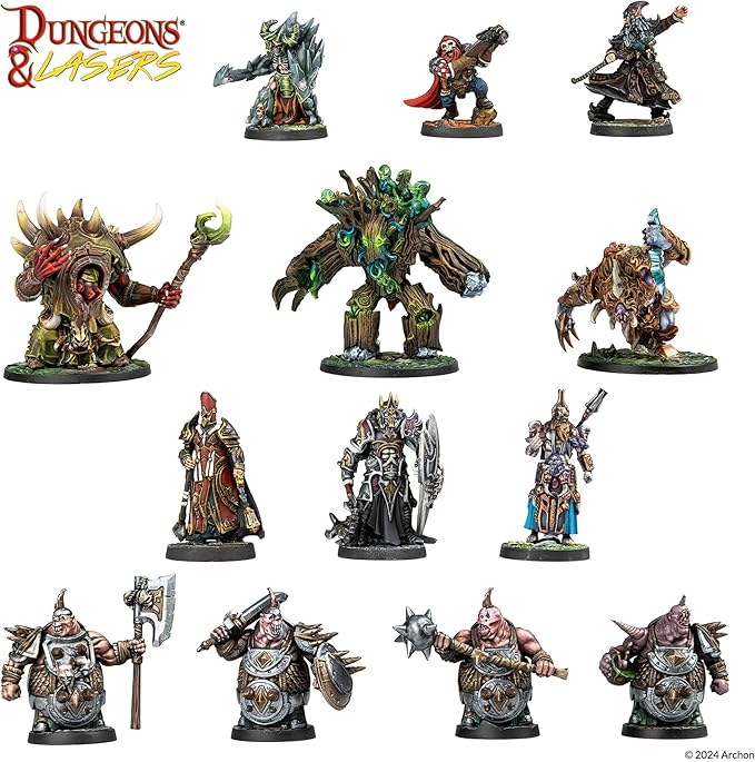 Dungeons & Lasers Deuslair Core DND Miniatures Set - 99 Models with Scenic Bases - 5E Compatible for use with D&D and Tabletop RPG Games - Unpainted and Unassembled - for Ages 14 Years +