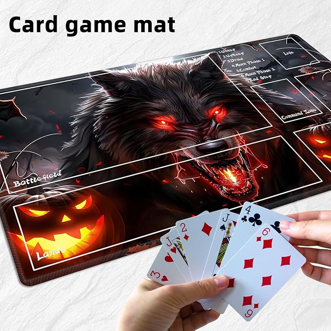 for MTG Playmat with Zones Storage Bag, for TCG Playmat and Playing Card Mat for Magic Board Games, Werewolf Non-Slip Stitched Edges Game Mat, Rollable Foldable Card Playmats