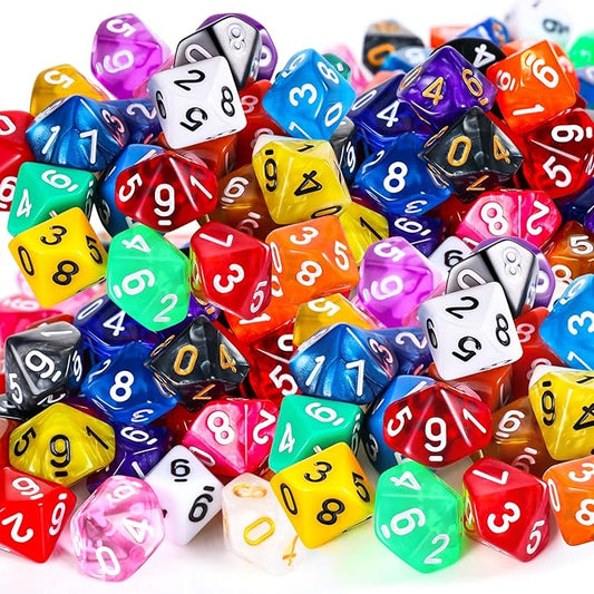 100 Pieces Polyhedral Dice Set with Black Pouch Polyhedral Dice Compatible with RPG MTG Table Games Multi Colored Assortment (10 Sided)
