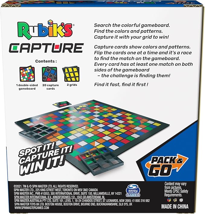 Rubik's Capture, Pack & Go Fast-Paced Problem-Solving Strategy Travel-Sized Two-Player Puzzle Board Game Fidget Toy, for Adults & Kids Ages 8 and up