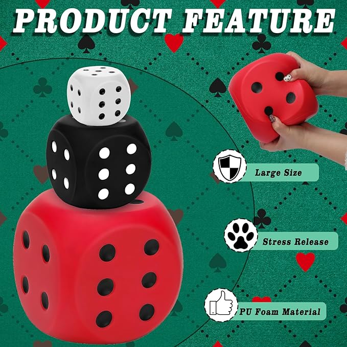 3 PCS Jumbo Foam Dice, Large Stress Relief Big Dice, Soft Squeeze Squishy Giant 6 Sided Dot Cube for Family Game Classroom Educational Party Favors, Assorted Size 2.36", 3.94", 5.91"