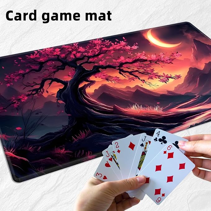 for MTG Playmat with Storage Bag, for TCG Playmat and Playing Card Mat for Magic Board Games, Non-Slip Pink Leaves Tree Desk Mat, Stitched Edges Game Mat, Rollable & Foldable Card Playmat