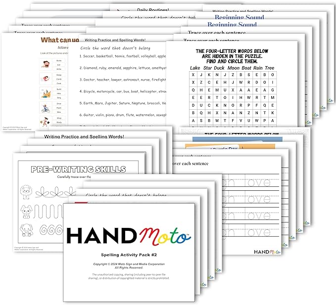 HandMoto Spelling Activity Pack 2 - Use Our Spelling Games for Kids to Make Learning Fun - Improve Word Recognition & Vocabulary Skills with Our Whiteboard Spelling Toy