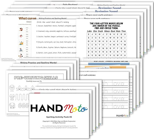 HandMoto Spelling Activity Pack 2 - Use Our Spelling Games for Kids to Make Learning Fun - Improve Word Recognition & Vocabulary Skills with Our Whiteboard Spelling Toy