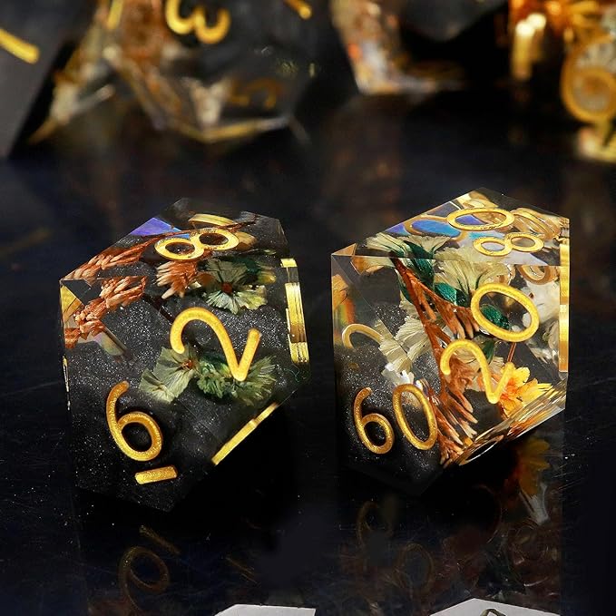 Haxtec DND Dice Set Sharp Edge Resin Dice Set with Dice Case, Flower D and D Dice, Polyhedral D&D Dice for Dungeons and Dragons TTRPGs DND Gift