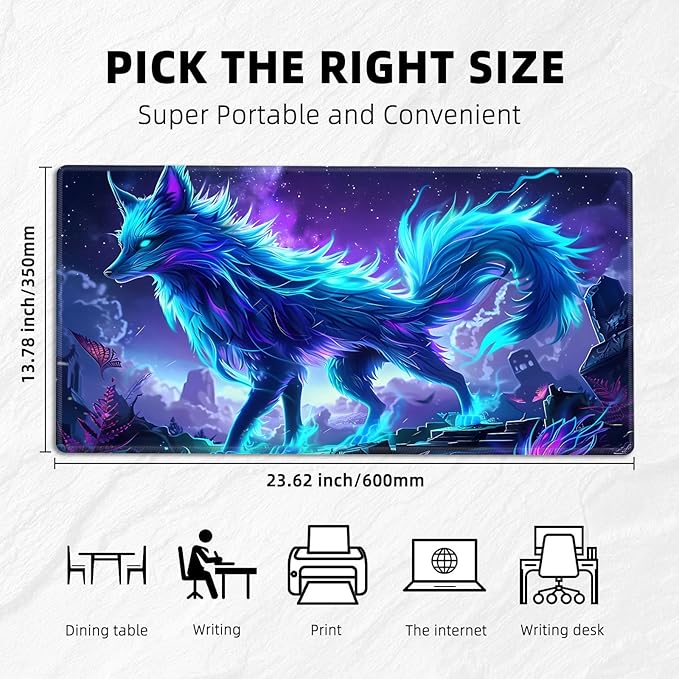 for MTG Playmat with Zones Storage Bag,for TCG Playmat and Playing Card Mat for Magic Board Games, Glowing Fox Non Slip Stitched Edges Game Mat, Rollable Foldable Card Playmats