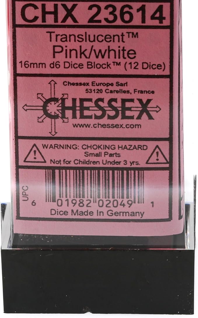 Chessex Polyhedral Translucent 12-Die Set, 16mm 6D Pink/White Dice for Dungeons and Dragons (DND), Role Playing Games, MTG, Pathfinder, Table Game, Board Games