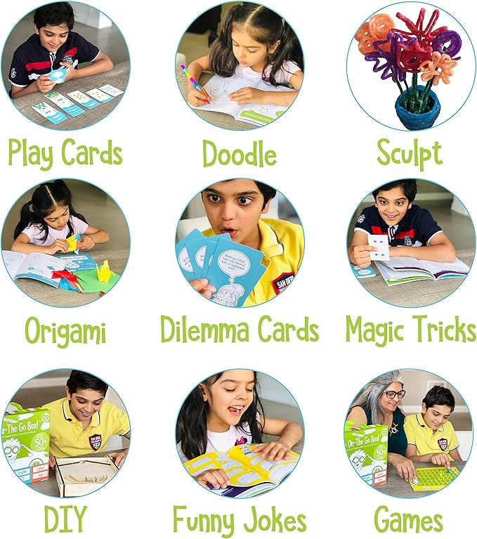 Open The Joy On The Go Box, Road Trip Travel Games Activity Box, Includes Card Games, Craft Kits, and Other 50+ Travel Activities for Kids and Family Ages 4+