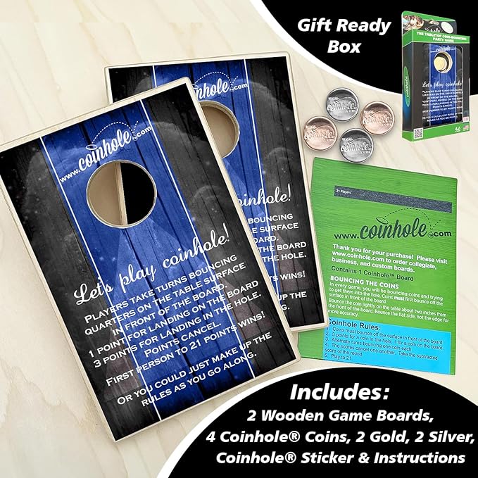 Desktop Coin Bouncing Party Set | Tabletop Cornhole Board | Small Travel Game Includes Coins