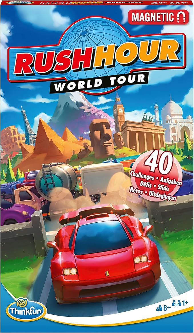 ThinkFun Rush Hour World Tour Magnetic Travel Puzzle - Embark on a Global Adventure of Logic and Strategy in a Compact Travel Edition