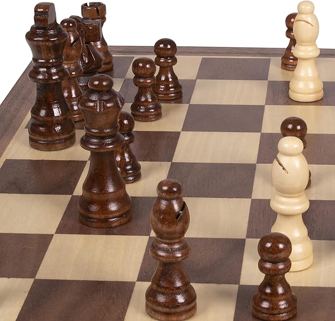 Kangaroo Premium Wooden Chess Set, 11'' Chess Board Game with Wooden Storage Box & Magnetic Chess Closure, Folding Luxury Chess Set, Travel Chess Sets for Adults & Kids, Chess Sets for Adults, Kids