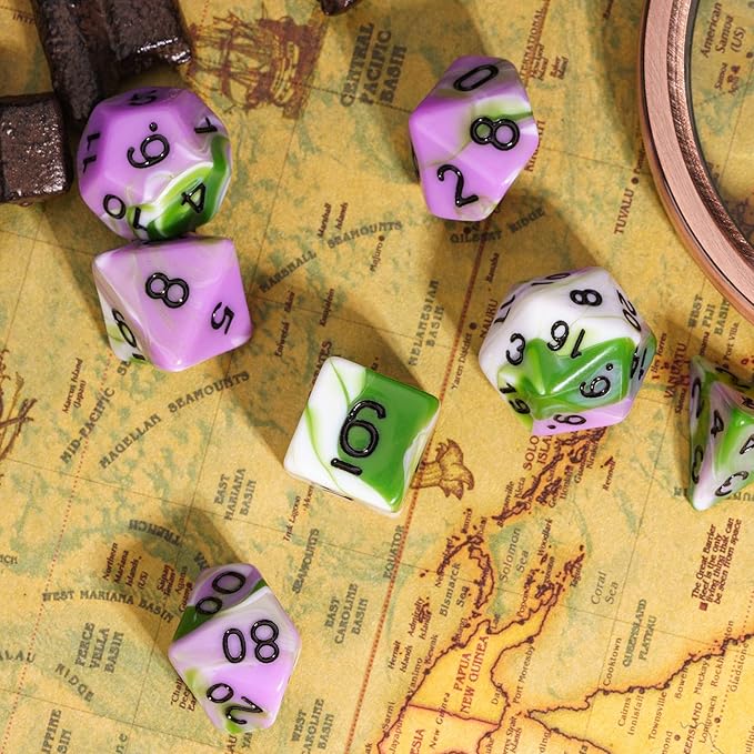 7-Die DND Dice Set Polyhedral Dice Set with a Leather Dice Bag, D&D Dice Set for Dungeons and Dragons, RPG, MTG Table Games (Tricolor GPW)