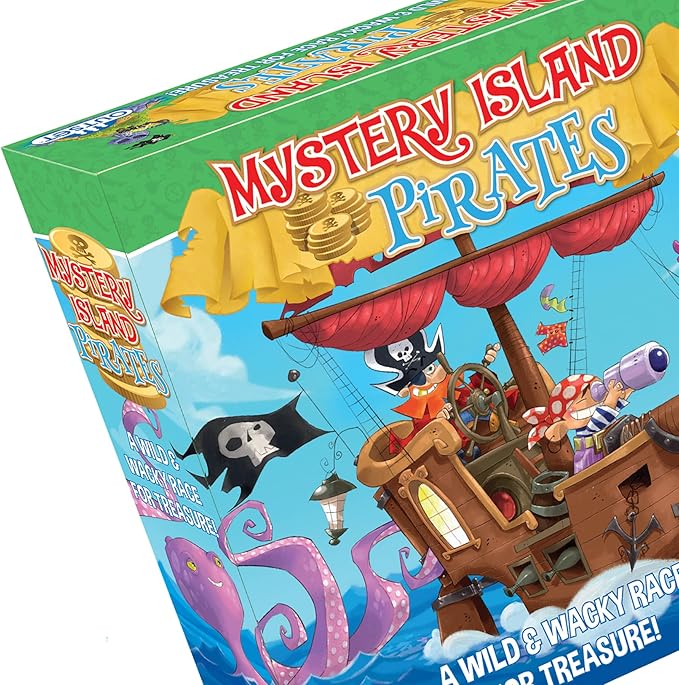 Mystery Island Pirates - Tile Game, by Outset Media, A Wild & Wacky Race for Treasure, Build Your Own Game, Two Games in One Box, Perfect for Family Game Night & Children, for 2-6 Players, Ages 5+