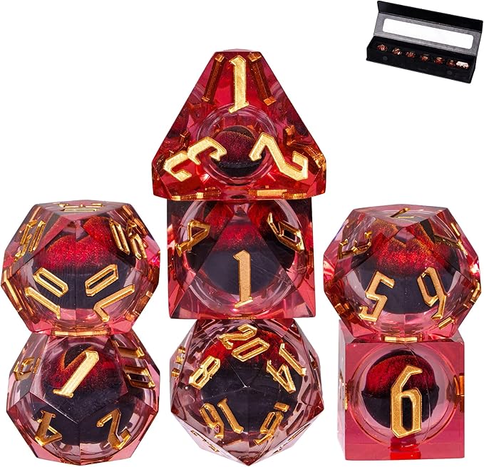 7PCS DND Dice Set,Dragon Eye Liquid Core Sharp Edge Dice Set RPG Polyhedral Die,for Dungeons and Dragons TTRPG Games Roleplaying Games Pathfinder,with Gift Box(Eyeball Red)