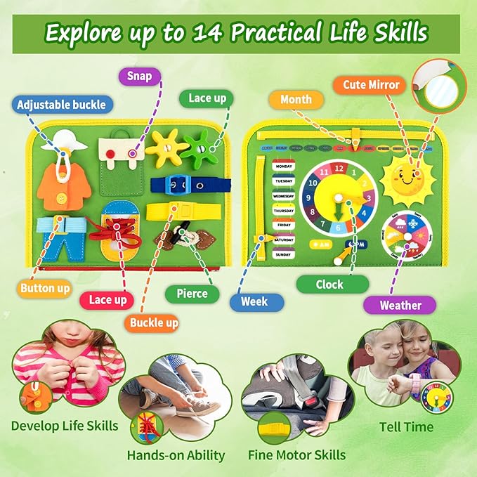 Busy Book for Toddlers 1-3, Farm Toddler Busy Board Montessori Toys for 1 2 3 4 Year Old, Sensory Board Preschool Learning Toys Quiet Books Birthday Gifts for Girls Boys, Travel Toys for Airplane Car