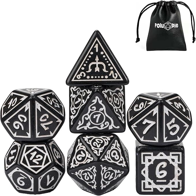 DND Dice Set -D&D Polyhedral Dice (7 Pcs) Druid Dice with Leather Dice Bag for Dungeons and Dragons Role Playing Dice Games RPGs(Druid - Black White)