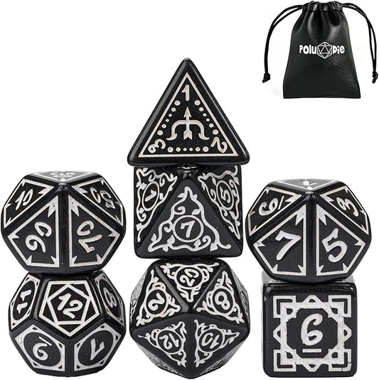 DND Dice Set -D&D Polyhedral Dice (7 Pcs) Druid Dice with Leather Dice Bag for Dungeons and Dragons Role Playing Dice Games RPGs(Druid - Black White)