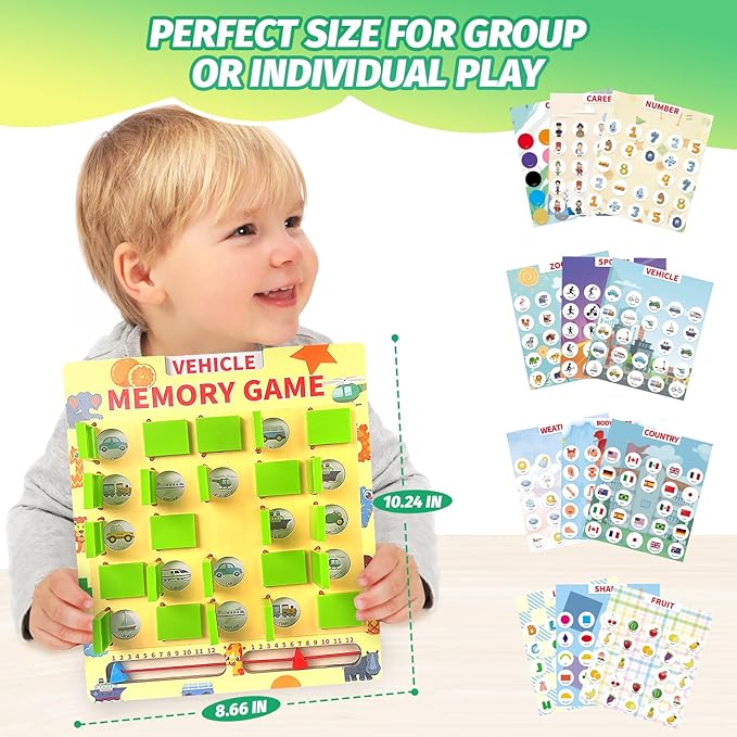 COVTOY Matching Memory Game, Wooden Educational Board Game Travel Toy for Kids Age 3 4 5 6 7 8 Year Old Birthday Gifts for Boys Girls