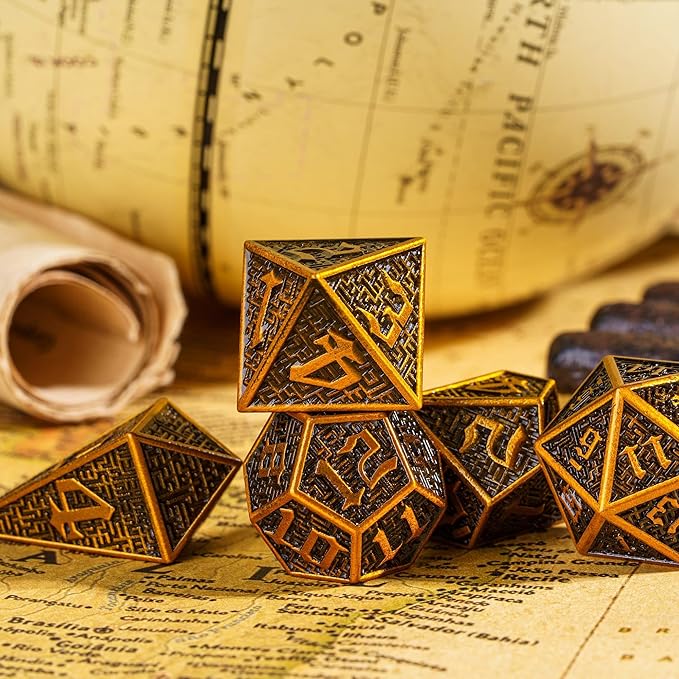UDIXI Metal Dice Set D&D, 7 die DND Polyhedral Dice Set with Leather Pouch for RPG Dungeons and Dragons Role Playing Games TTRPG