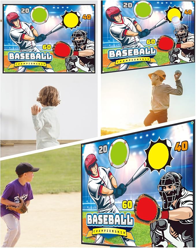 Baseball Throwing Game Set - Backyard/Outdoor/Indoor Mini Baseball Throwing Target Toy with Sticky Goal - Boys Girls Birthday Gift Toy for Kids Yard Backyard Games