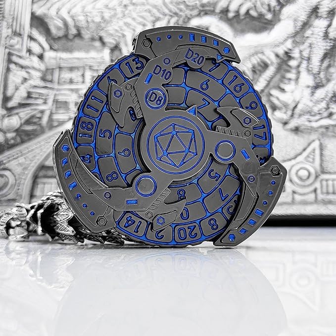 2024 Shadow Roulette Dice Spinner for DND Dice Set, 7-in-1 Dragon Metallic D&D Dice with Gift Case for Dungeons and Dragon Game, RPG Role Playing Table Game Gifts (Blue Silver), sDGND202403