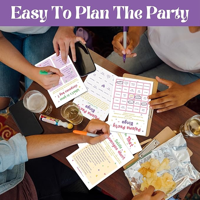 Slumber Party Games For Girls 8-12 - Sleepover Games For Girls 10-12, Sleepover Party Game Ideas, Slumber Party Bingo Cards For Pajama Party Decorations, Sleepover Party Supplies for Girls