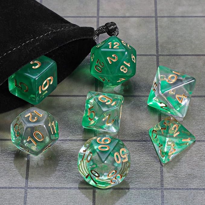CiaraQ DND Polyhedral Dice Set with a Black Dice Bag for D&D RPG MTG Role Playing Table Games