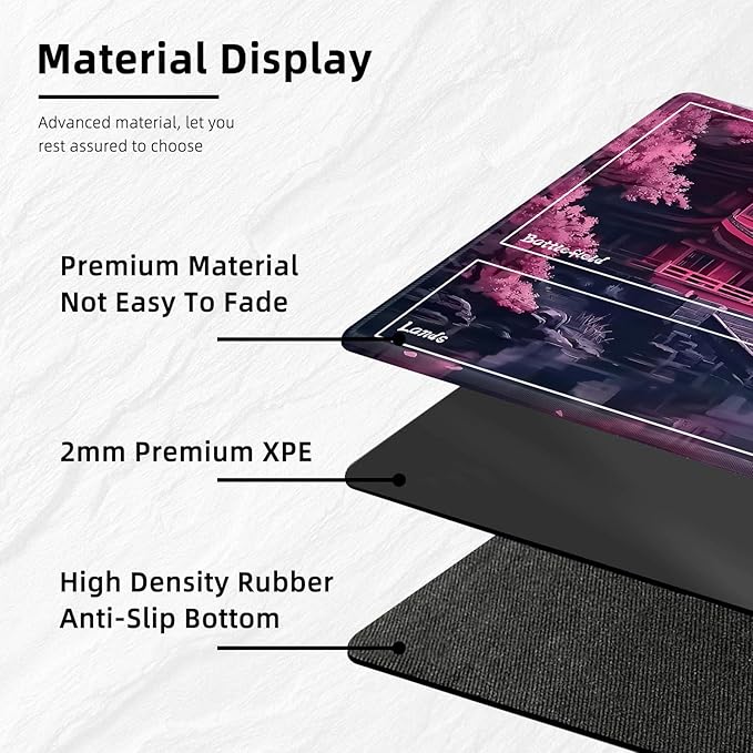 for MTG Playmat with Zones Storage Bag,for TCG Playmat and Playing Card Mat for Magic Board Games, Temple Cherry Tree Non Slip Stitched Edges Game Mat, Rollable Foldable Card Playmats