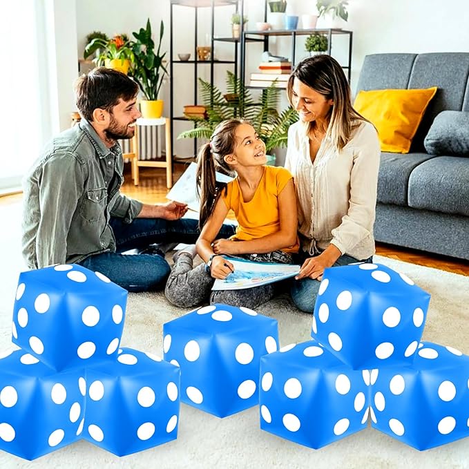 4 Pieces Jumbo Inflatable Dice 12.6 Inch Large Inflatable Dice Fun Game Toy for Indoor Outdoor Lawn Swimming Pool Party Favor Board Game Decoration, Blue