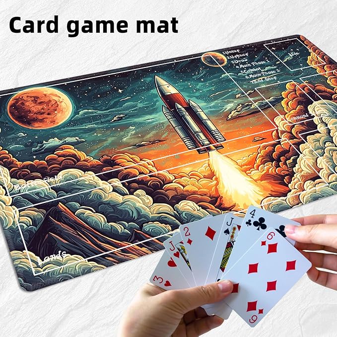 for MTG Playmat with Zones Storage Bag, for TCG Playmat and Playing Card Mat for Magic Board Games, Rocket Launch Non-Slip Stitched Edges Game Mat, Rollable Foldable Card Playmats