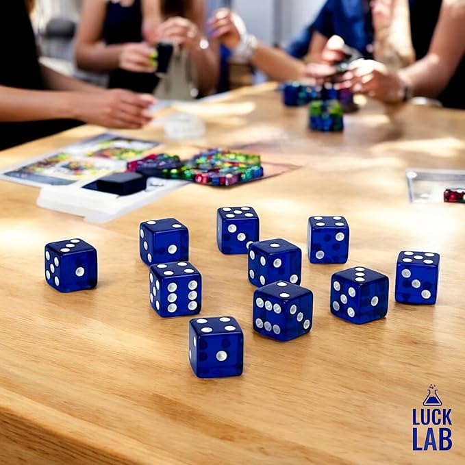 Luck Lab 10 Piece 19 mm Dice Pack - Acrylic and Translucent D6 Dice, Square w/Rounded Edge for Casino, Craps, RPG MTG DND Dice Table Games and Board Games (Blue)