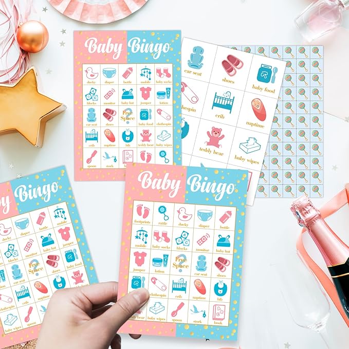 Gender Reveal Bingo Card Set - 24 Players, Neutral Gender Reveal Party Activities for Family Friends, Bingo Game Pregnancy Announcement Party Favor Supplies, for Adult Teen -15