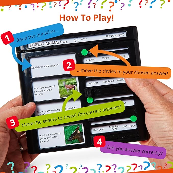 Quiz Device Game - Forest Animals Trivia Quiz Game - 25 Cards - 200 Questions - Educational & Fun - Ideal Travel Games for Kids - Family Quiz Games - Portable Pack - Age 6+