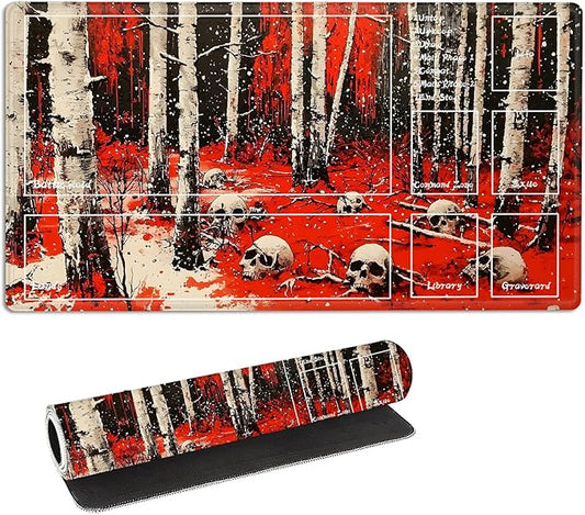 for MTG Playmat with Zones Storage Bag,for TCG Playmat and Playing Card Mat for Magic Board Games, Skulls Non Slip Stitched Edges Game Mat, Rollable Foldable Card Playmats