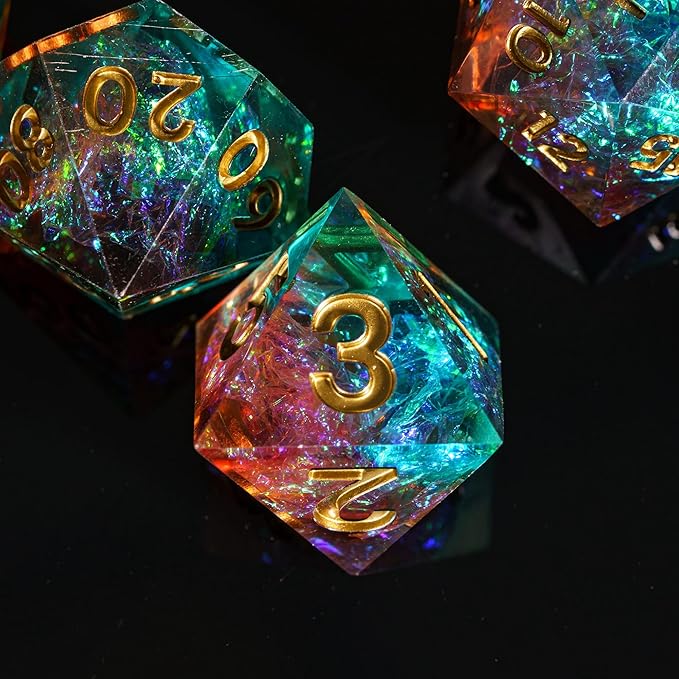 7PCS DND Dice Set,Handmade Sharp Edge Dice Set D&D RPG Polyhedral Die,for Dungeons and Dragons TTRPG Games Roleplaying Games Pathfinder,with Gift Box(Blue with Brown)