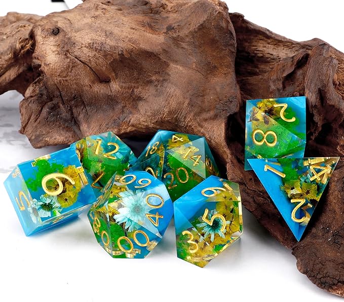 Haxtec DND Dice Set Sharp Edge Resin Dice Set with Dice Case, D and D Dice, Polyhedral D&D Dice Set for Dungeons and Dragons TTRPGs DND Gift