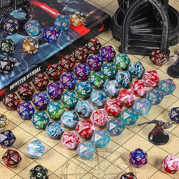CiaraQ DND Polyhedral Dice (100pcs) with A Dice Bag Compatible with Dungeons and Dragons DND RPG MTG Role Playing Table Games (D20 dice, 10 Two Colors-100pcs)