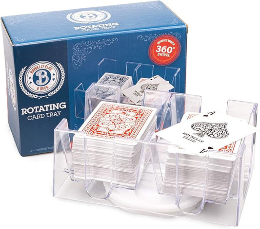 Brybelly Elite Rotating Card Deck Tray | Standard Sized Playing Cards | Rotates in Any Direction | Clear | 2, 6 or 9 Decks