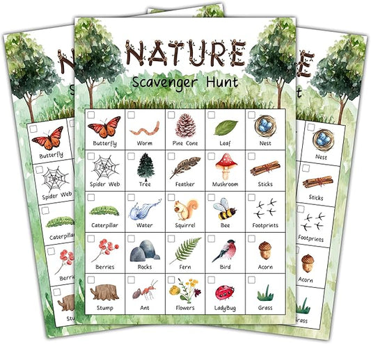 Nature Scavenger Treasure Hunt Games Cards for Friends and Family, Outdoor Scavenger Hunts, Trip Family Holiday Party Games, Find and Seek Camping Game Set -01