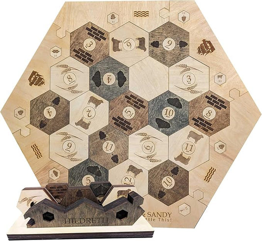 Personalized Wood Settler Game Board with Shelf Rack - 2-4 Players | Includes: Main Board and Shelf Rack