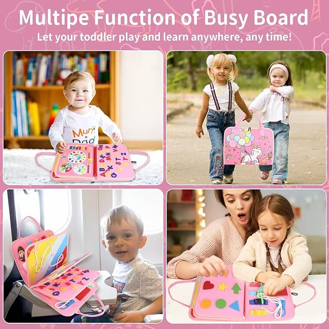 Toddler Busy Board, Montessori Toys for 3+ Years Old, Sensory Board Toys for Toddlers, Educational Activities for Fine Motor Skills, Gifts for Girls Boys, Travel Toys for Airplane Car