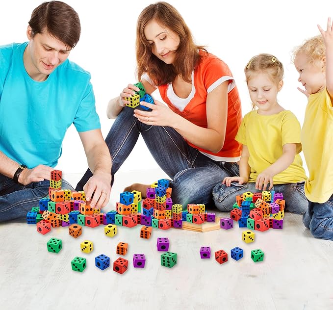 60 Pack 1.5 Inch Colored Foam Dice Set Large Colorful Dice Cubes with Number Dots Soft Dice Building Education Toys for Kids Math Goodie Bag Fillers Gifts Adults Fun Party Games, 6 Colors