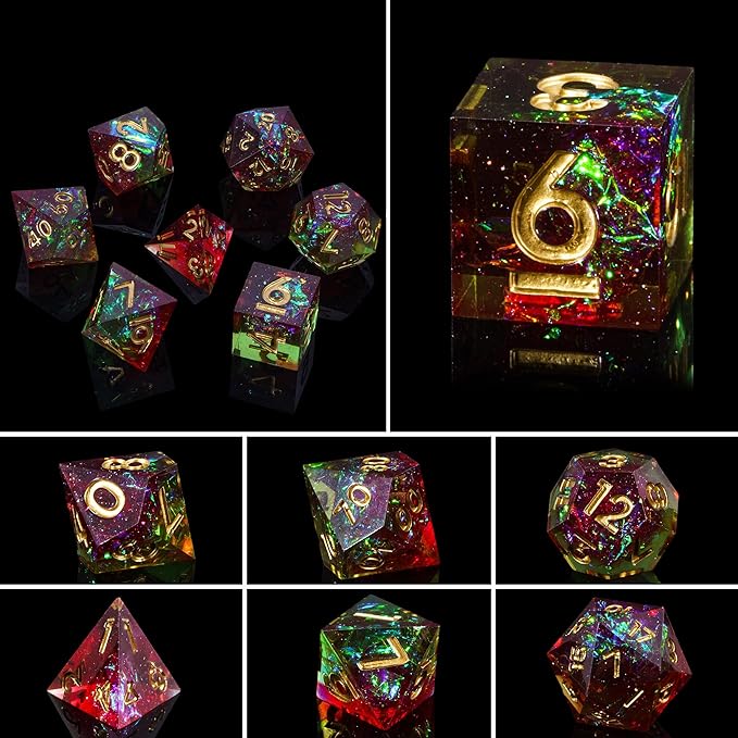 7PCS DND Dice Set,Handmade Sharp Edge Dice Set D&D RPG Polyhedral Die,for Dungeons and Dragons TTRPG Games Roleplaying Games Pathfinder,with Gift Box(Green with Red)