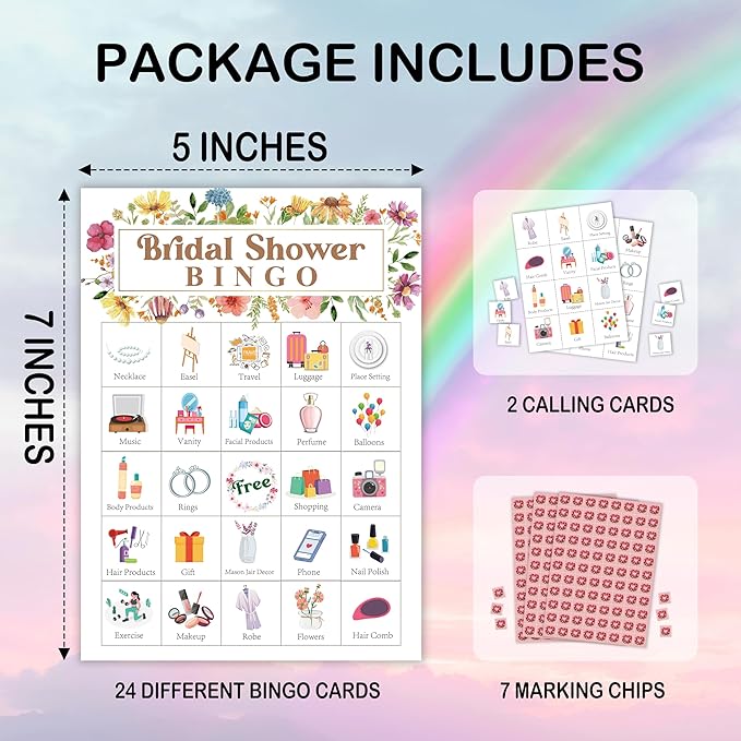 Bridal Shower Bingo Card, Wedding Shower Bingo Game for Adults Large Group Family Friends, Wildflowers Themed Bachelorette Party Favors Supplies, Holiday Games for 24 Players -01