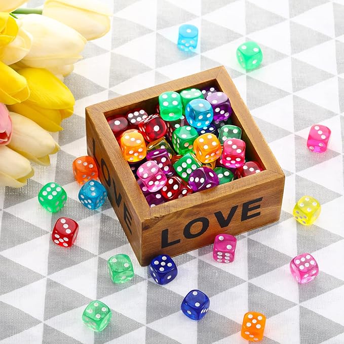 Blulu 100 PCS 6 Sided Games Dice Set, Colored Dice with Black Velvet Pouches for Playing Games, Like Board Games, Dice Games, Math Games, Party Favors and More(Rainbow Color, 14 mm)