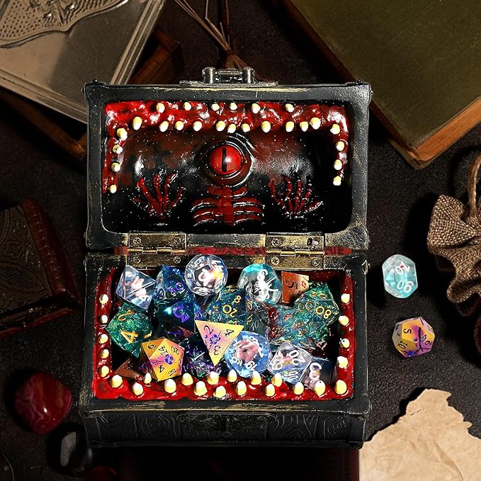 DNDND Mimic Chest Dice Storage Box Large Size Holds 6 Sets of Polyhedral Dice Great Gift for Dungeons and Dragons Players DM Masters RPG Gaming