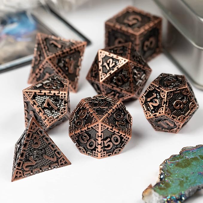 UDIXI 7-Die Metal Dice Set, Polyhedral DND Dice Set Dragon D&D Dice for Dungeons and Dragons Role Playing Game and Other Tabletop Game (Ancient Copper)