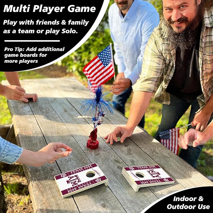 Tabletop Cornhole Game Set | Officially Licensed College Mini Football Cornhole Board Game | Includes Coins