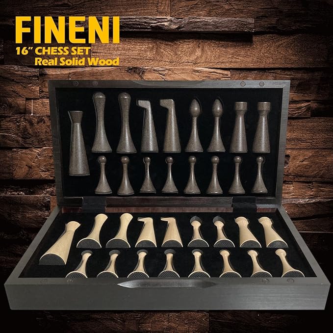 Luxurious 16 inch Real Luxurious Dark Colored Solid Wooden Chess Set. Durable Handmade Chess Board Game Sets with Storage Slots for 4.2” Weighted & Elegant Designed Wooden 34 Pieces (C16D)