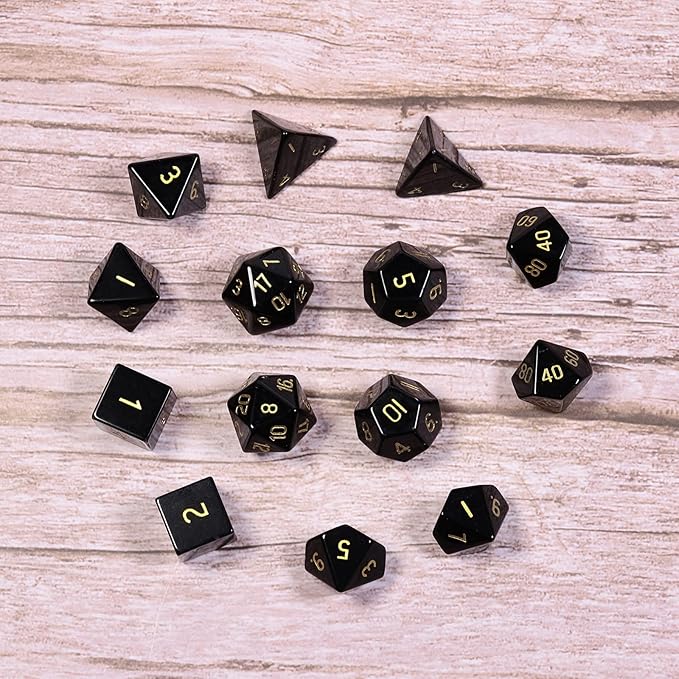 TUMBEELLUWA Engraved Crystal Stone Polyhedral Dice Set for RPG MTG Dungeons and Dragons Table Game 7 Pieces DND Board Game Dices with Pouch, Black Obsidian